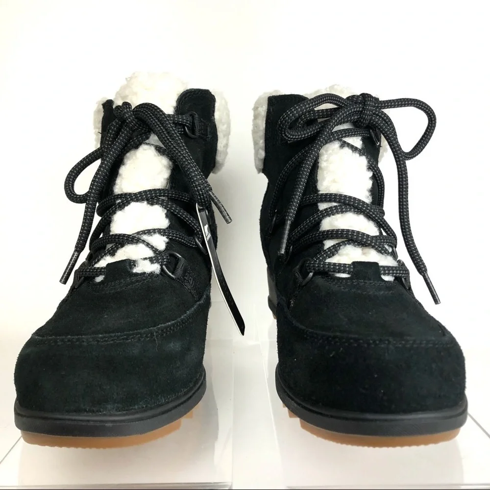 Sorel Black Suede Sherpa Sheep like Fur Wedge Comfy Shoes Sz 9 - HTF_2